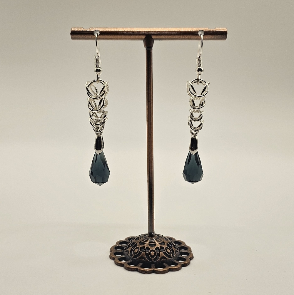 Chic Silver and Black Teardrop Earrings